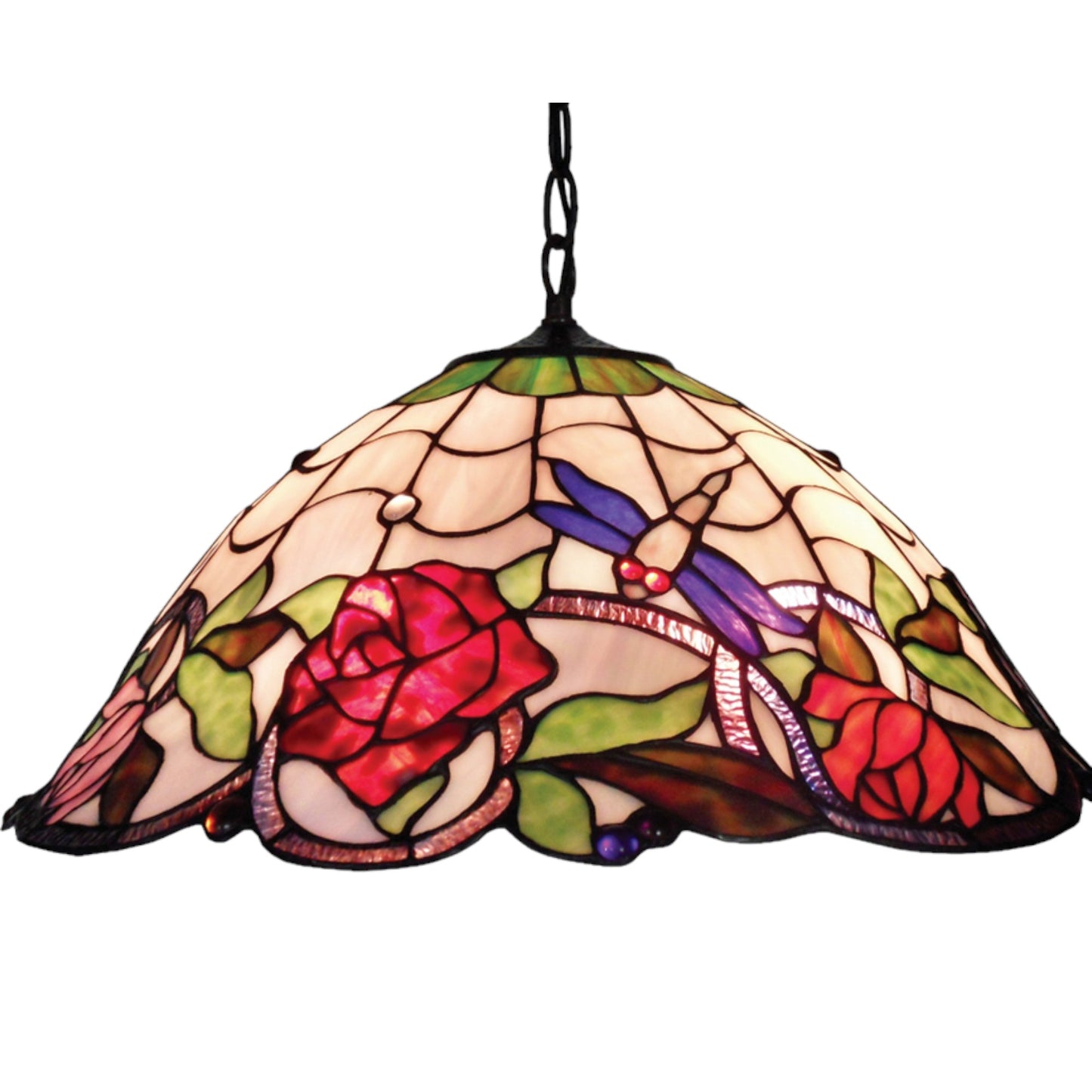 Tiffany Rose & Dragonfly Stained Glass Pendant Light Pendant Light G&G Bros   