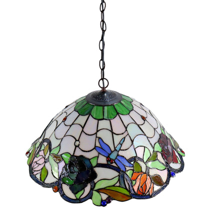 Tiffany Rose & Dragonfly Stained Glass Pendant Light Pendant Light G&G Bros   