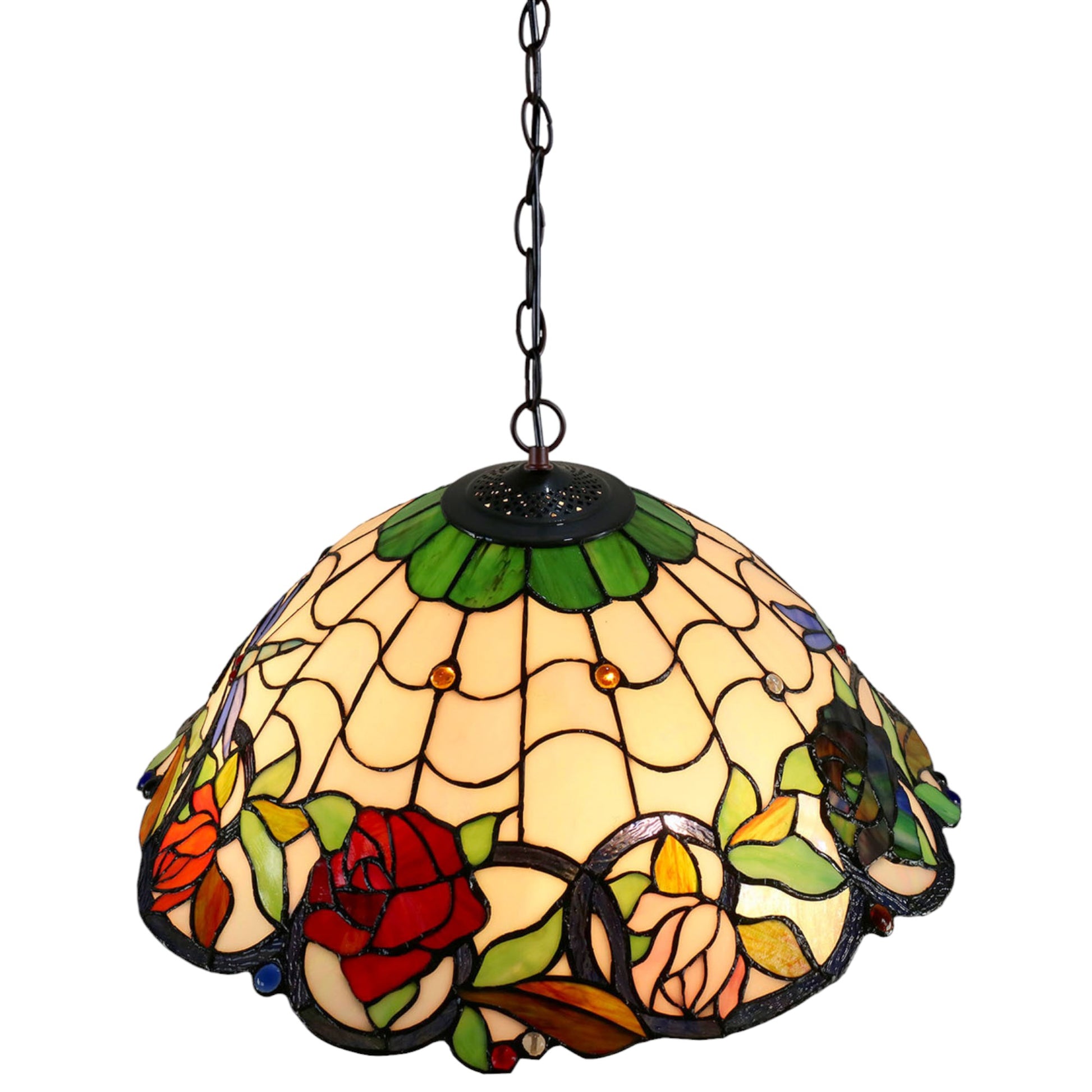 Tiffany Rose & Dragonfly Stained Glass Pendant Light Pendant Light G&G Bros   