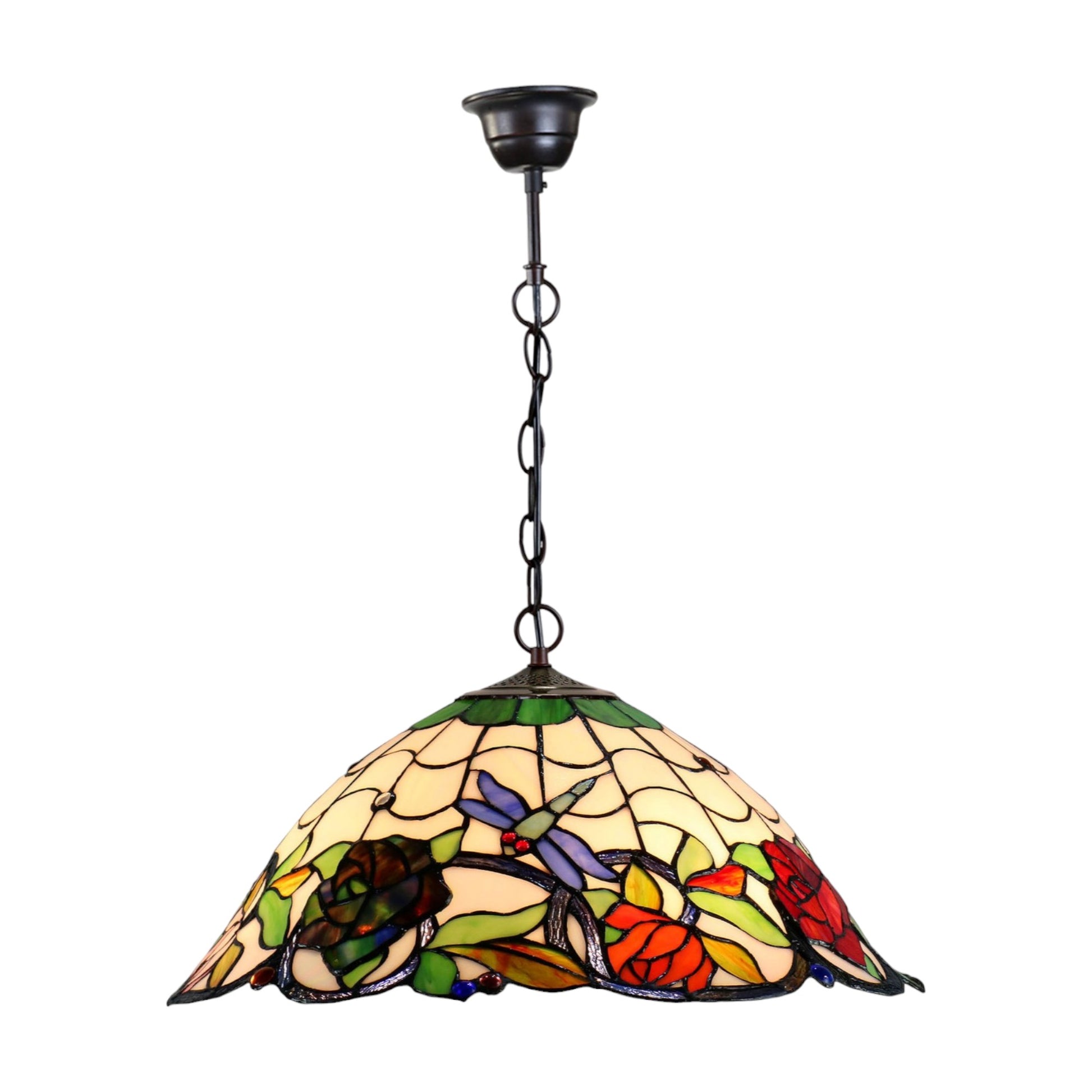 Tiffany Rose & Dragonfly Stained Glass Pendant Light Pendant Light G&G Bros Lamp  