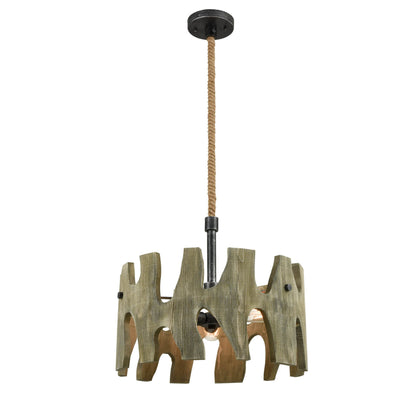 HOPI Medieval Rustic Large Drum Wood Pendant Light -  Weathered Grey Pendant Light CLA Lighting   