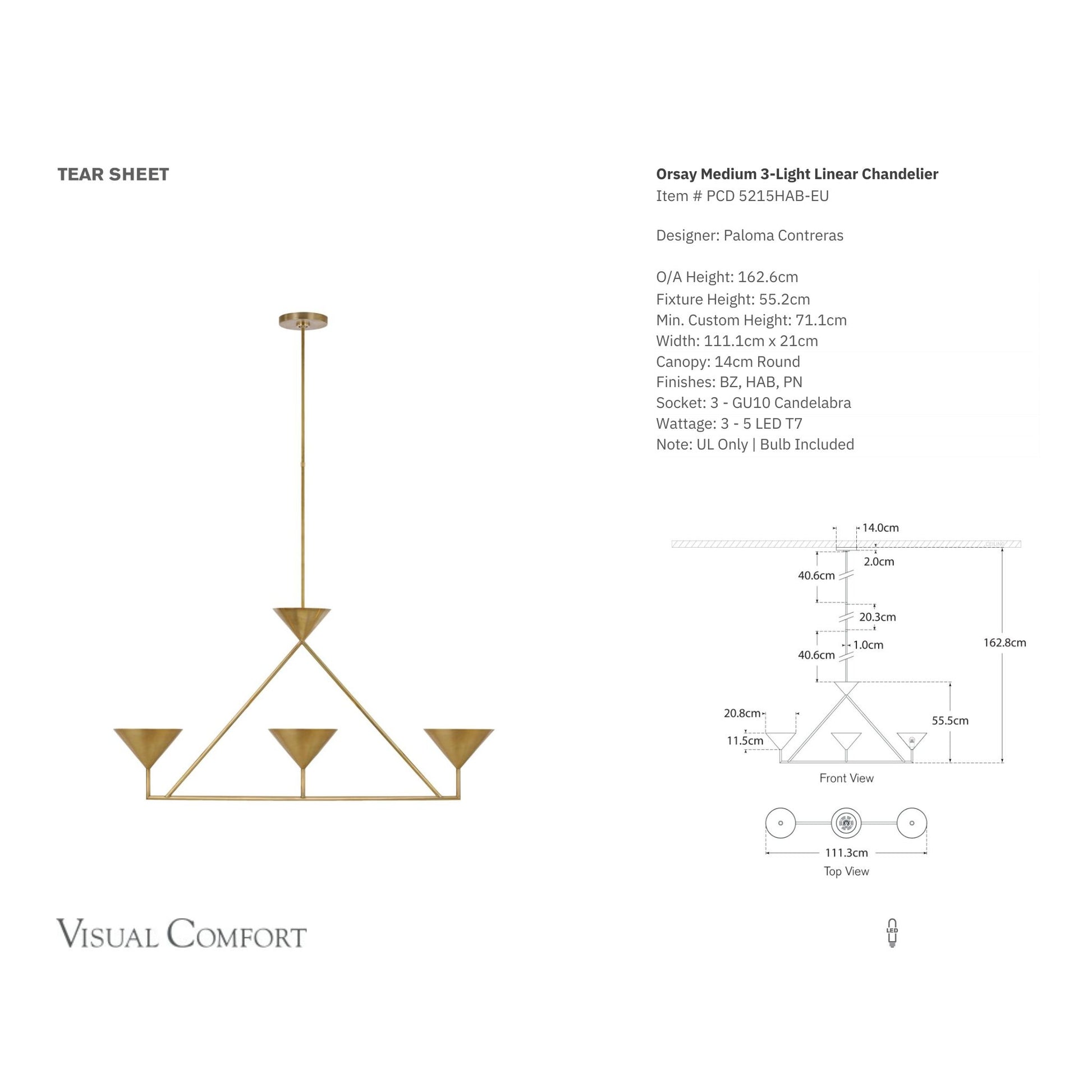 Paloma Contreras Orsay Medium 3-Light Linear Chandelier - Brass Pendant Light Bloomingdales Lighting   