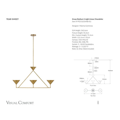 Paloma Contreras Orsay Medium 3-Light Linear Chandelier - Brass Pendant Light Bloomingdales Lighting   