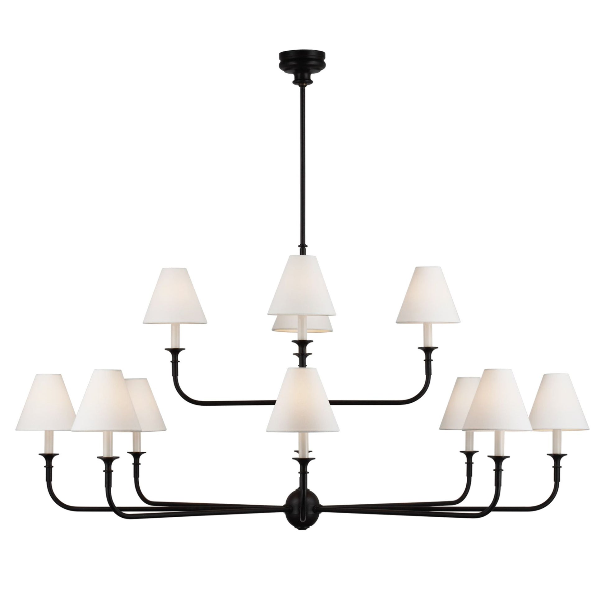 Thomas O'Brien Piaf Grande Two-Tier Chandelier - Aged Iron with Ebonized Oak Pendant Light Bloomingdales Lighting   