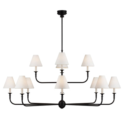 Thomas O'Brien Piaf Grande Two-Tier Chandelier - Aged Iron with Ebonized Oak Pendant Light Bloomingdales Lighting   