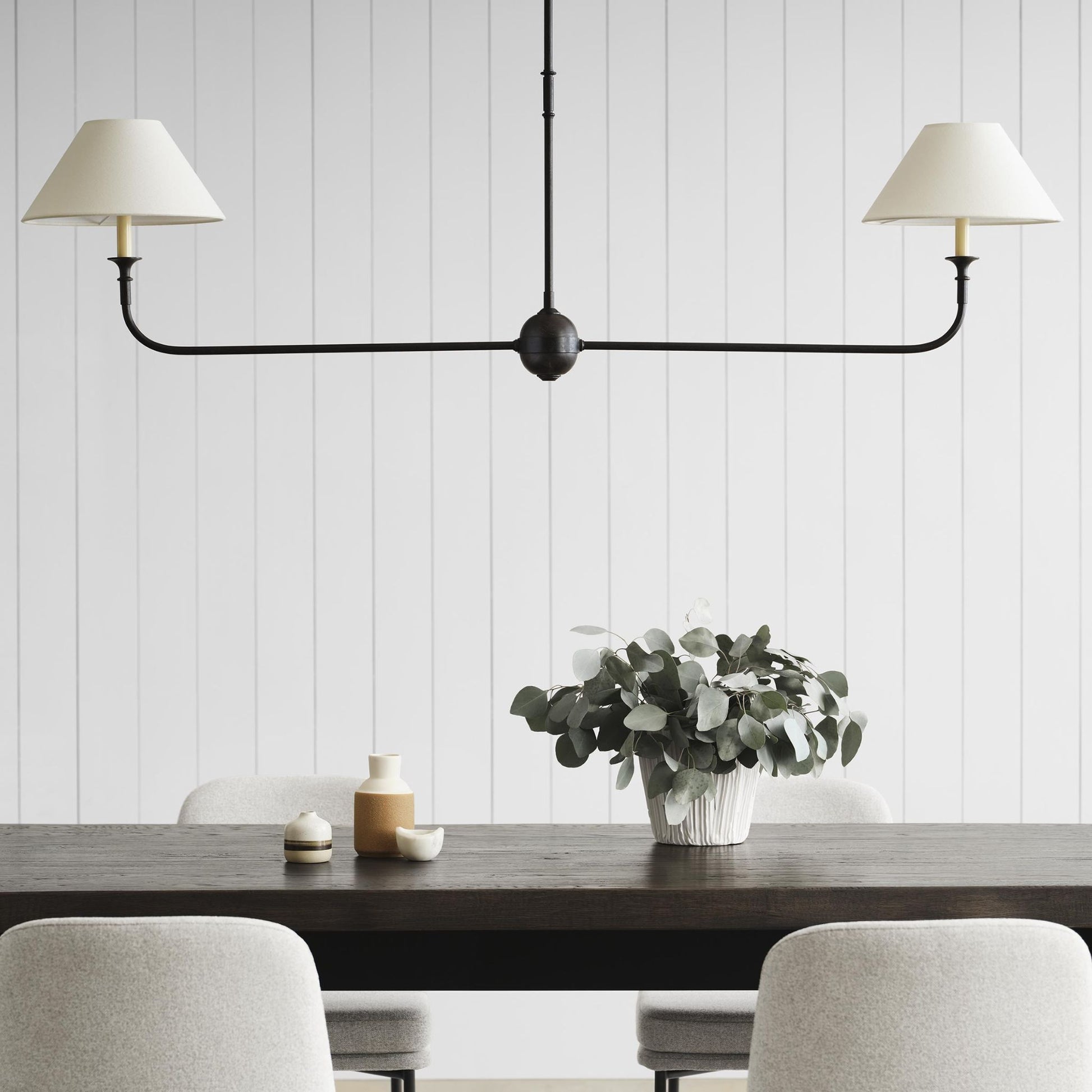 Thomas O'Brien Piaf Large Two-Light Linear Pendant Light - Aged Iron with Ebonized Oak Pendant Light Bloomingdales Lighting   