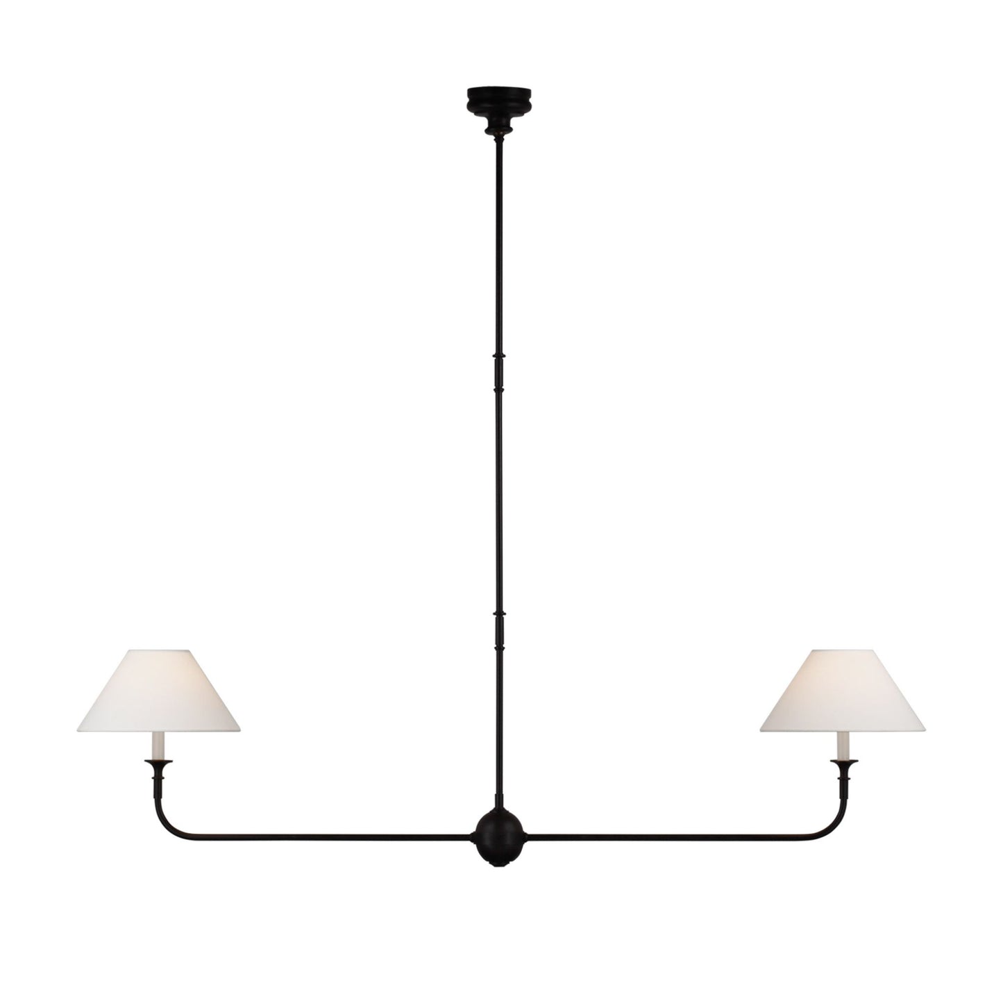 Thomas O'Brien Piaf Large Two-Light Linear Pendant Light - Aged Iron with Ebonized Oak Pendant Light Bloomingdales Lighting Aged Iron  