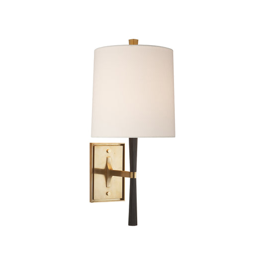 Barbara Barry Refined Rib Linen Wall Sconce - Ebony and Brass Wall Light Bloomingdales Lighting Ebony  