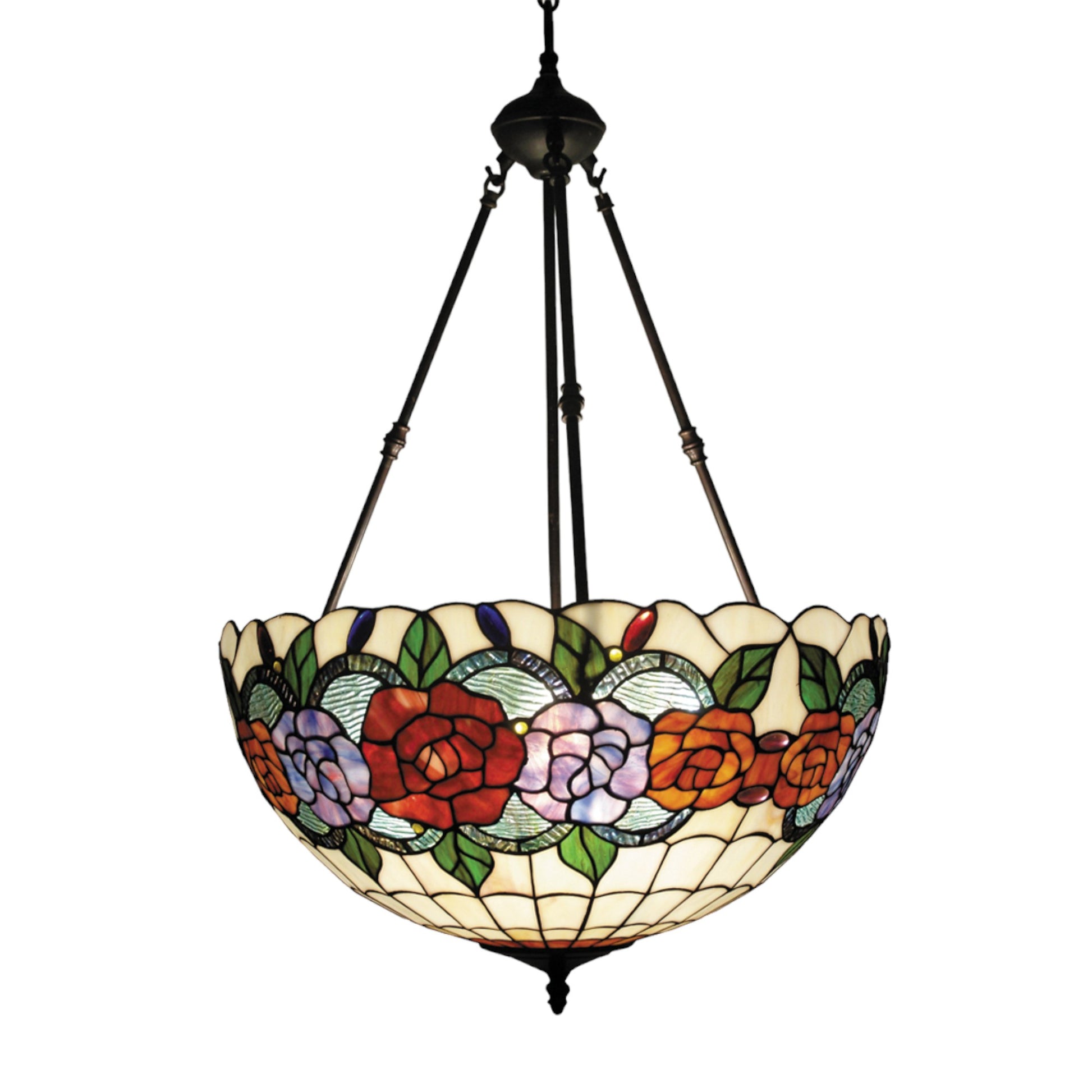 Tiffany Red Rose Stained Glass Pendant Light Pendant Light G&G Bros 3-Arm  