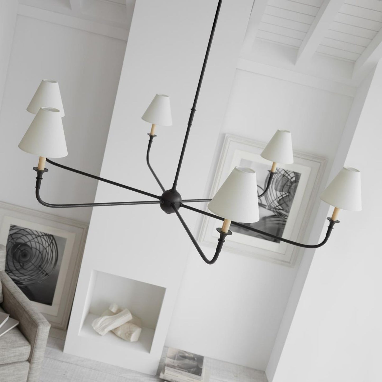 Thomas O'Brien Piaf Grande Chandelier - Aged Iron and Ebonized Oak Pendant Light Bloomingdales Lighting   