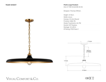 Thomas O'Brien Piatto Large Pendant Light - Iron and Brass Pendant Light Bloomingdales Lighting   