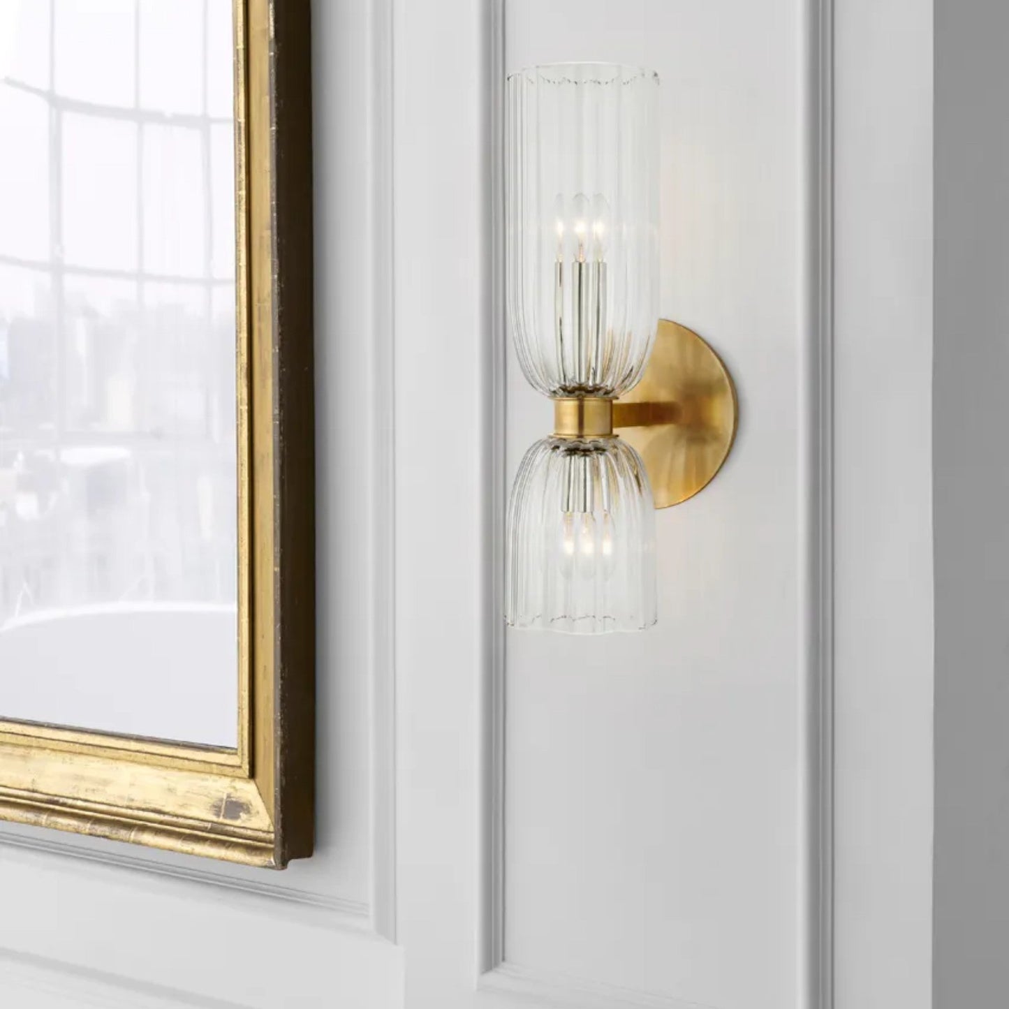 AERIN Asalea 16" Glass Double Bath Wall Sconce - Brass Wall Light Bloomingdales Lighting   