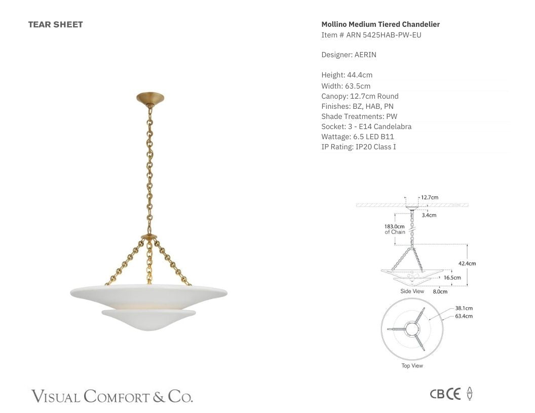 AERIN Mollino Medium Plaster White Tiered Chandelier - Brass Pendant Light Bloomingdales Lighting   