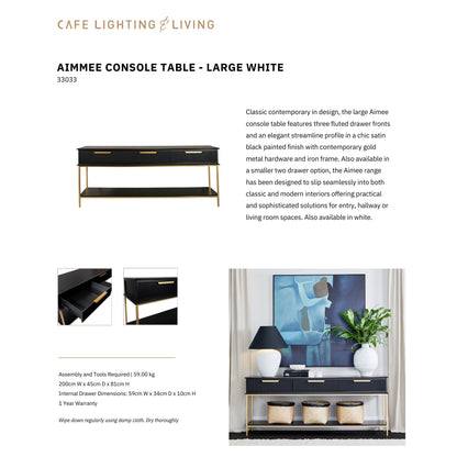 Aimee Large Three Drawer Console Table - Black and Gold Console Table Cafe Lighting & Living   