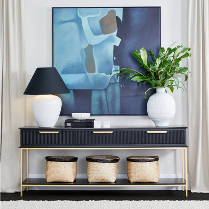 Aimee Large Three Drawer Console Table - Black and Gold Console Table Cafe Lighting & Living   