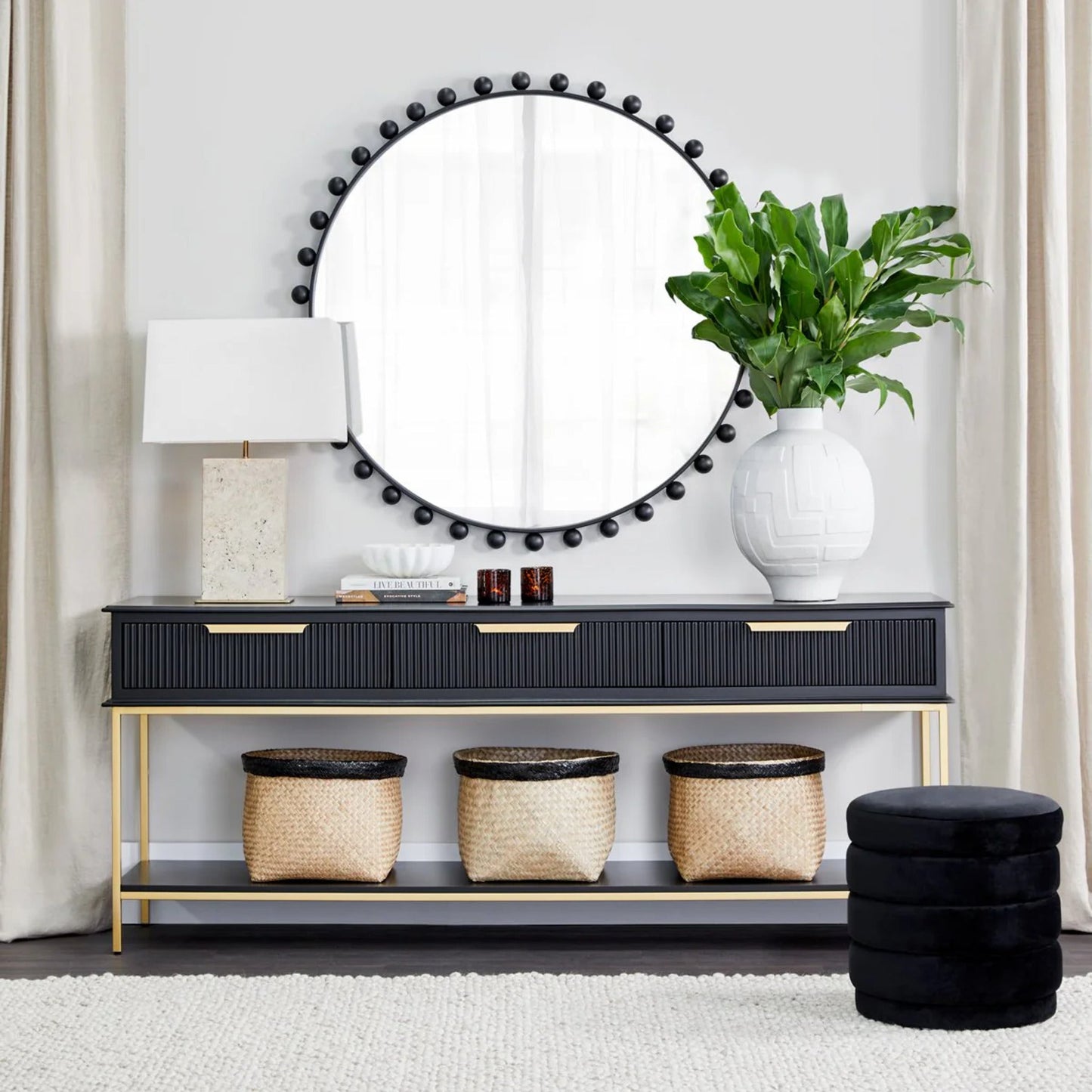 Aimee Large Three Drawer Console Table - Black and Gold Console Table Cafe Lighting & Living   