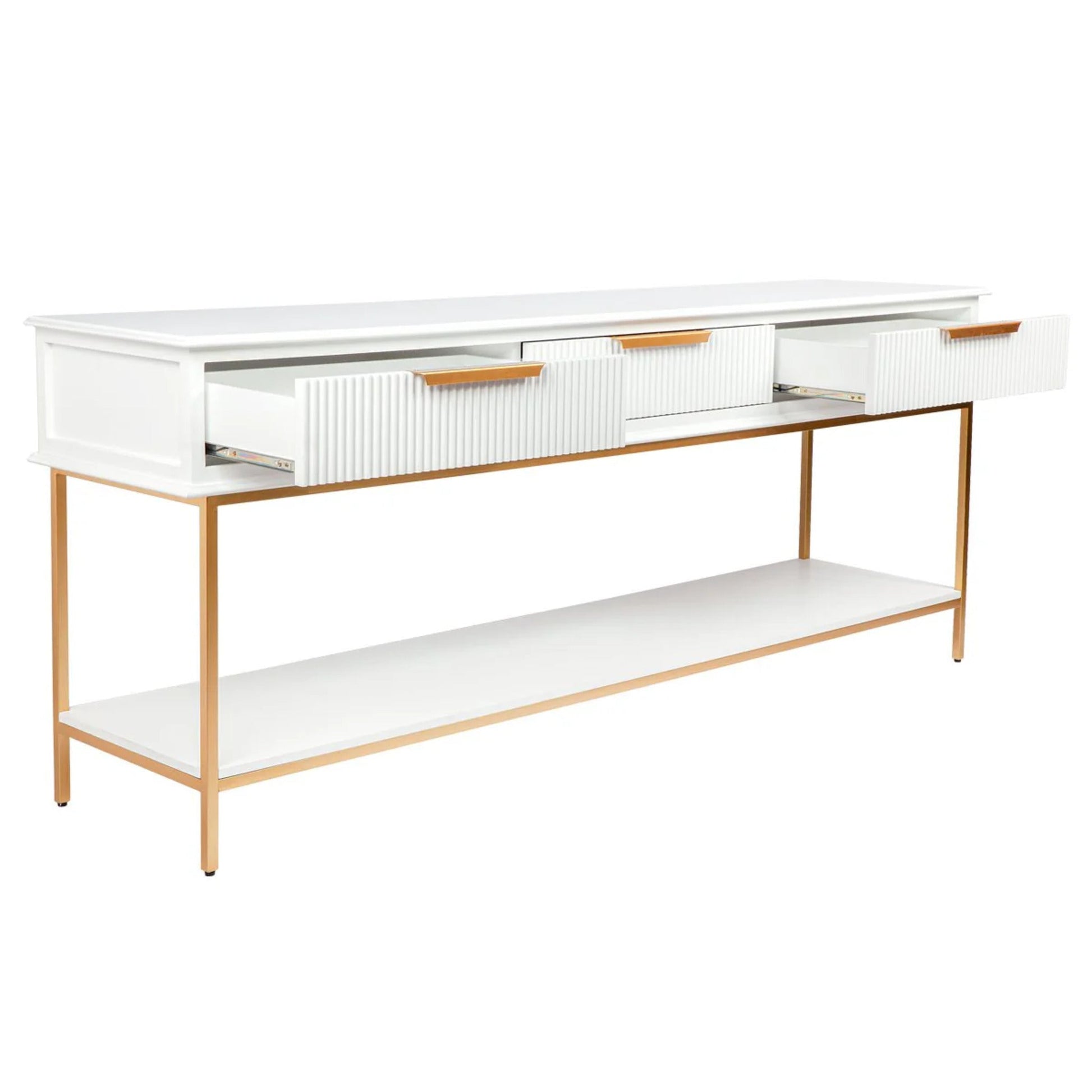 Aimee Large Three Drawer Console Table - White and Gold Console Table Cafe Lighting & Living   