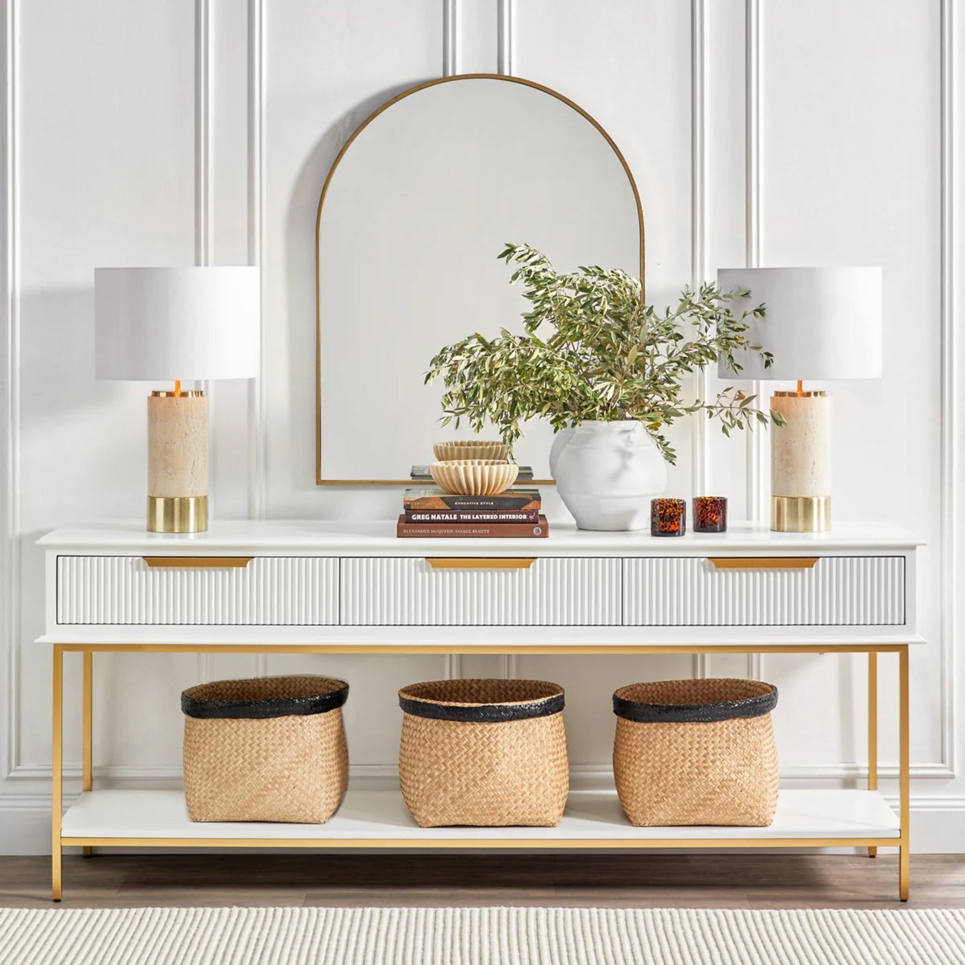 Aimee Large Three Drawer Console Table - White and Gold Console Table Cafe Lighting & Living   