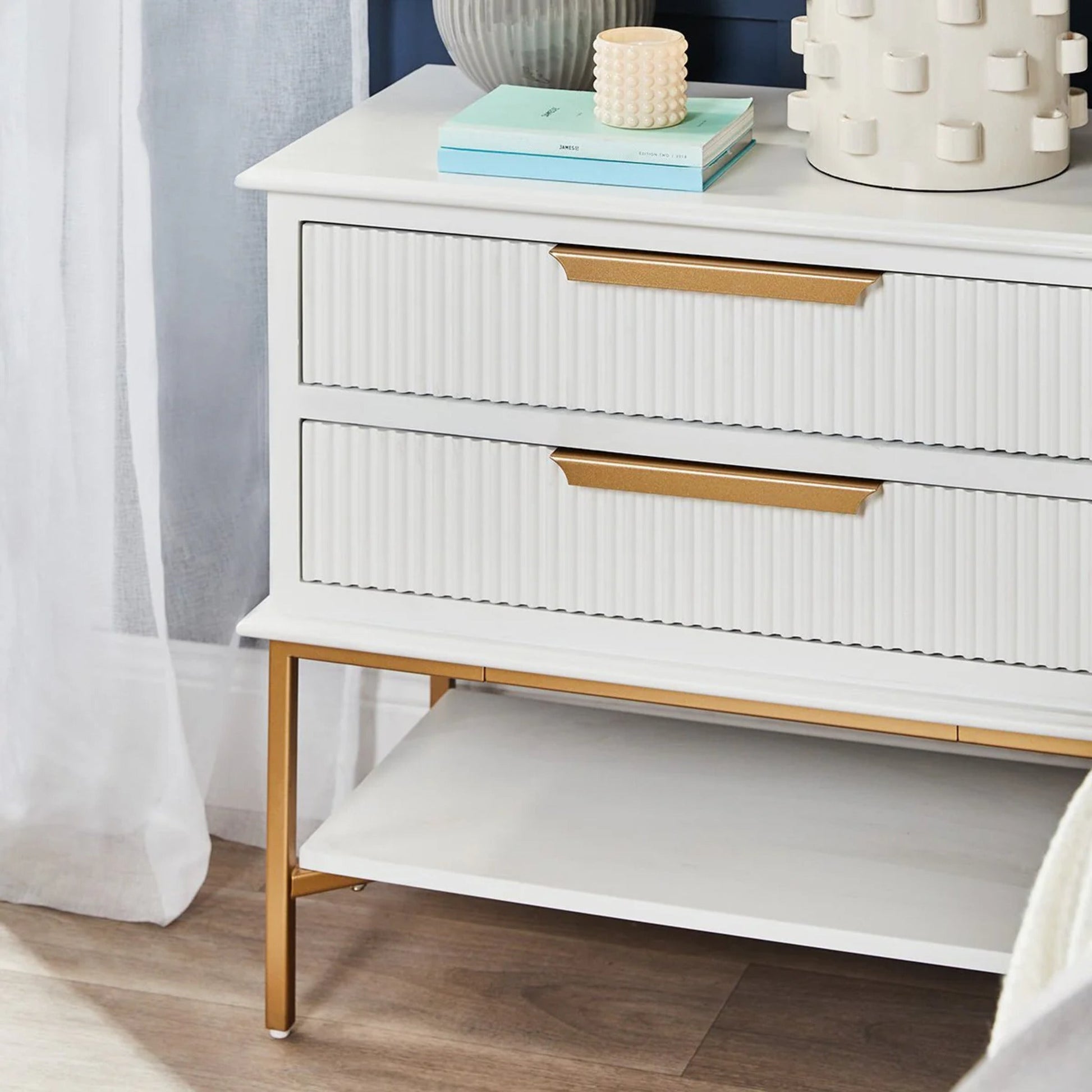 Aimee Large Two Drawer Bedside Table - White Bedside Table Cafe Lighting & Living   