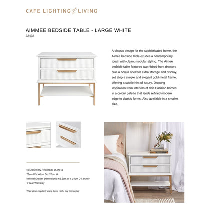 Aimee Large Two Drawer Bedside Table - White Bedside Table Cafe Lighting & Living   