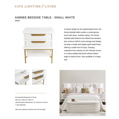 Aimee Small Two Drawer Bedside Table - White Bedside Table Cafe Lighting & Living   