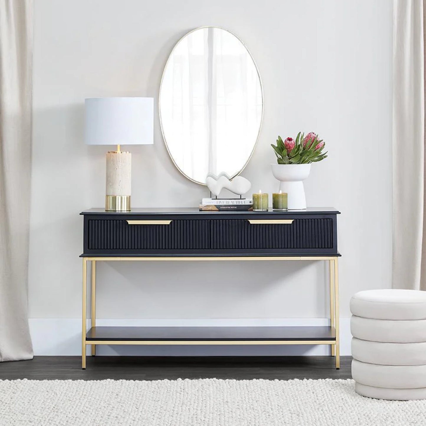 Aimee Small Two Drawer Console Table - Black and Gold Console Table Cafe Lighting & Living   