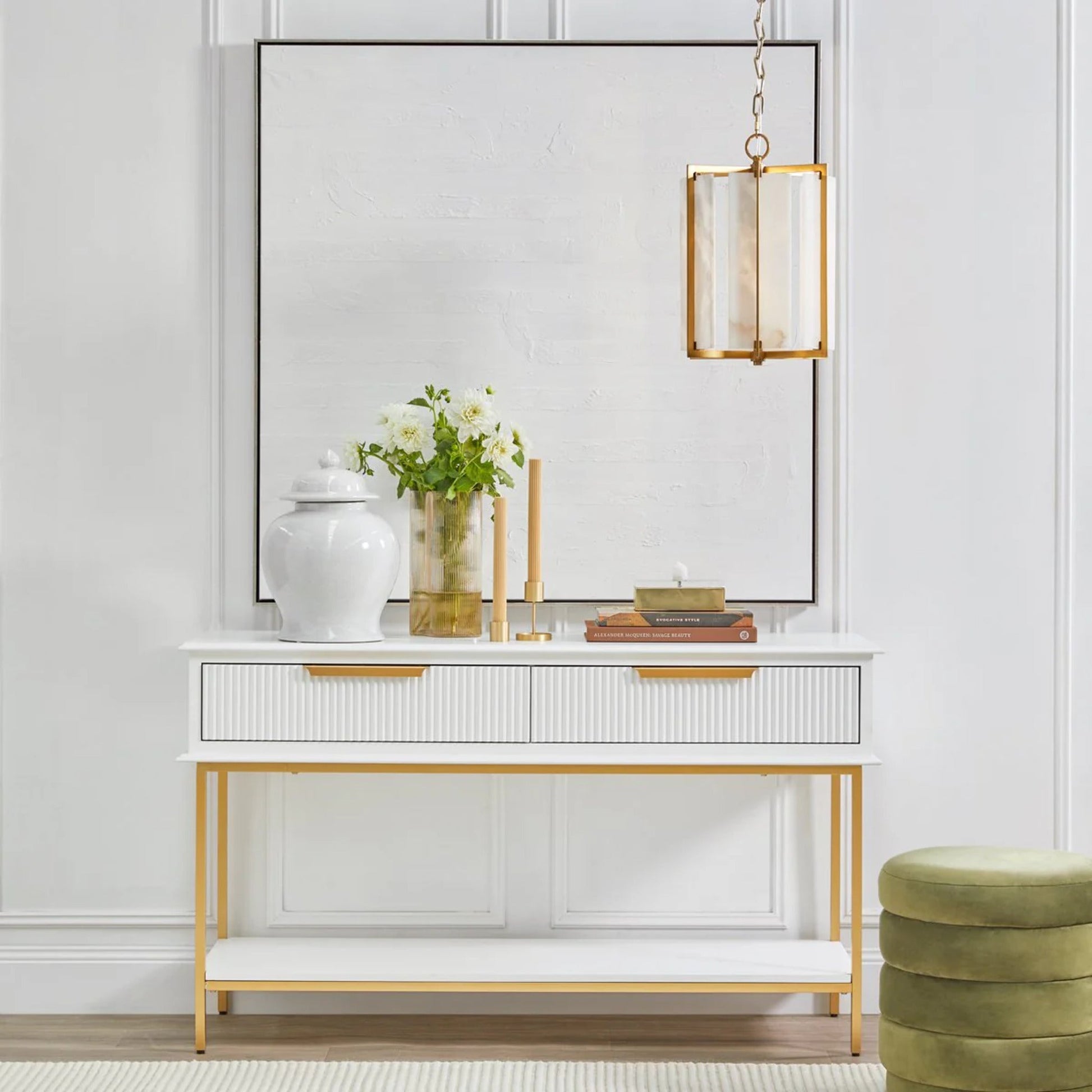 Aimee Small Two Drawer Console Table - White and Gold Console Table Cafe Lighting & Living   