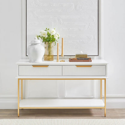 Aimee Small Two Drawer Console Table - White and Gold Console Table Cafe Lighting & Living   