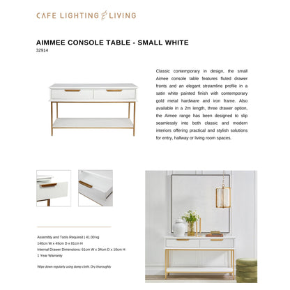 Aimee Small Two Drawer Console Table - White and Gold Console Table Cafe Lighting & Living   