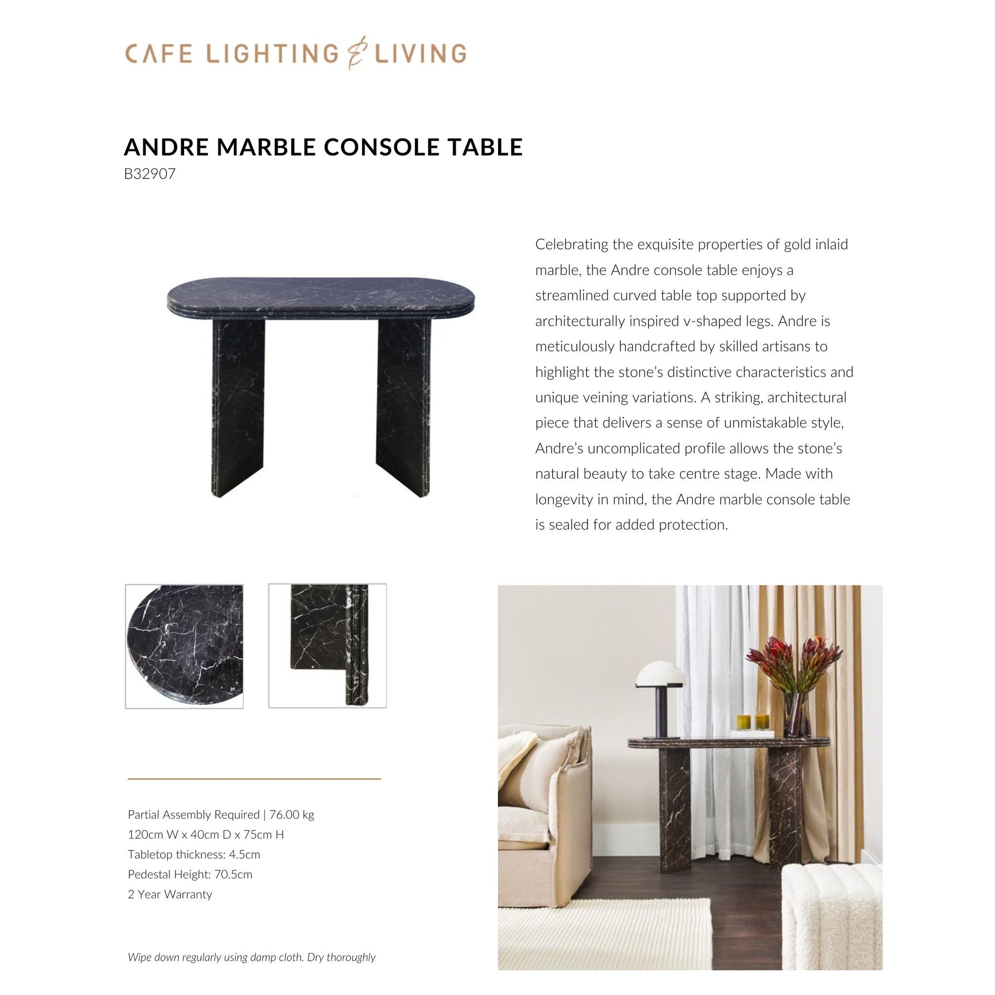 Andre Marble Console Table - Black Console Table Cafe Lighting & Living   