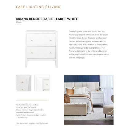 Ariana Large Two Drawer Bedside Table - White Bedside Table Cafe Lighting & Living   