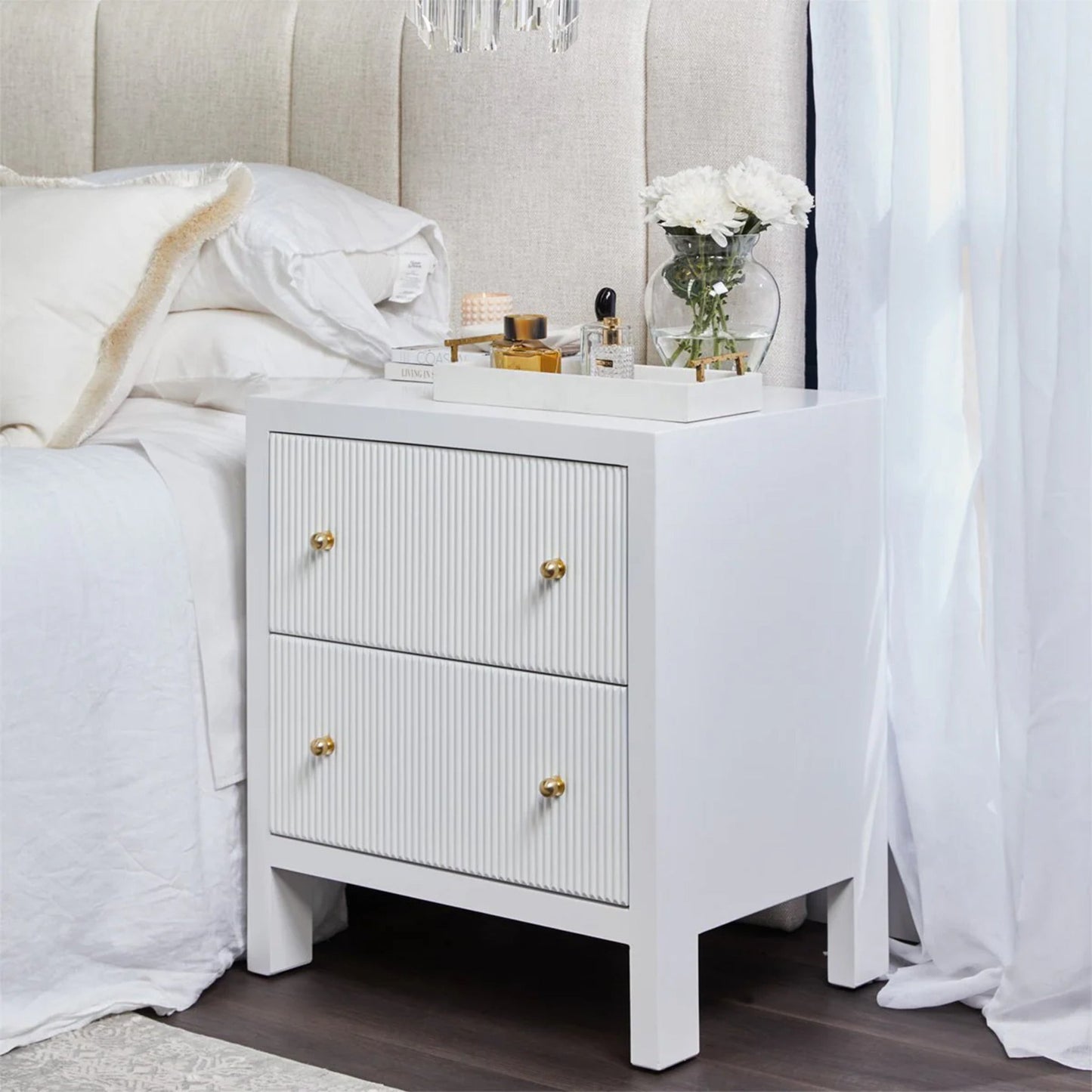 Ariana Large Two Drawer Bedside Table - White Bedside Table Cafe Lighting & Living   