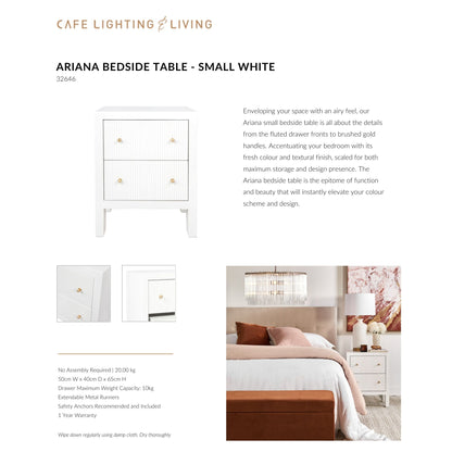 Ariana Small Two Drawer Bedside Table - White Bedside Table Cafe Lighting & Living   