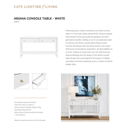 Ariana Two Drawer Console Table - White Console Table Cafe Lighting & Living   