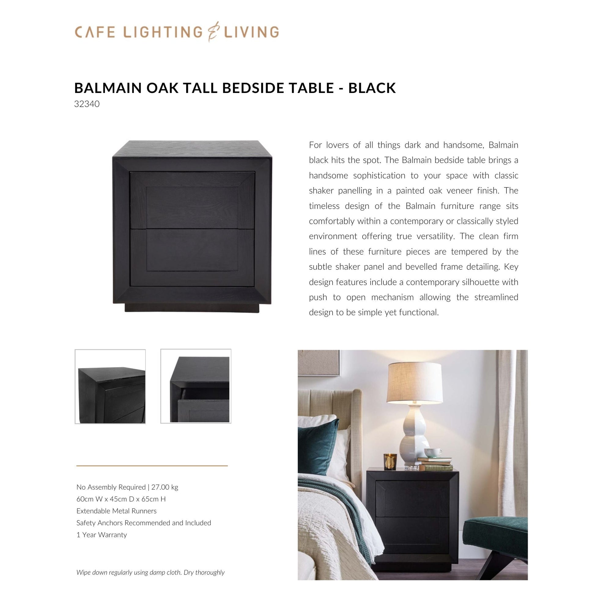 Balmain Tall Bedside Table - Black Bedside Table Cafe Lighting & Living   