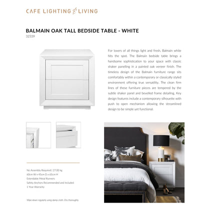 Balmain Tall Bedside Table - White Bedside Table Cafe Lighting & Living   