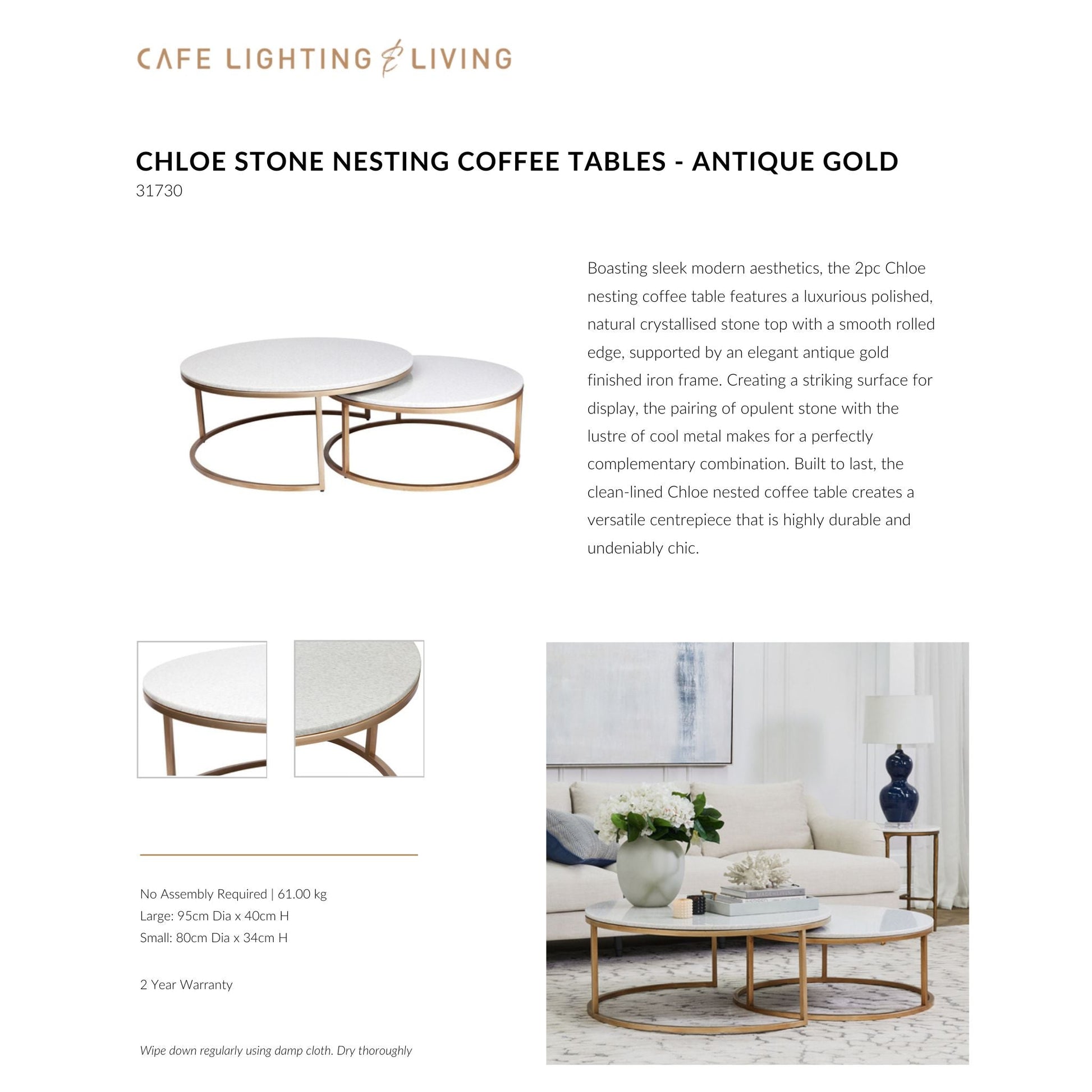 Chloe Stone Nesting Coffee Tables - Antique Gold Coffee Table Cafe Lighting & Living   