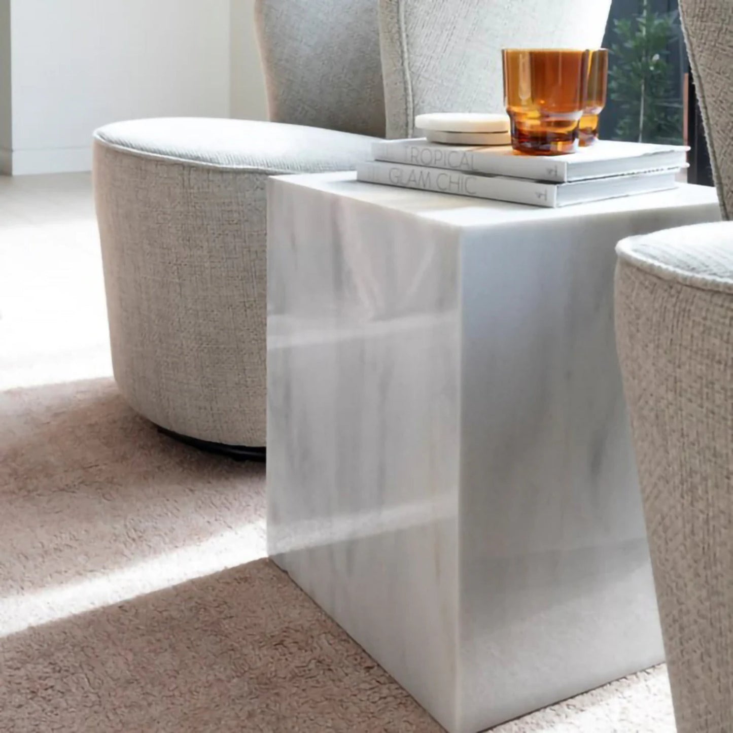 Comet Carrara Marble Side Table - White Side Table M+Co Living