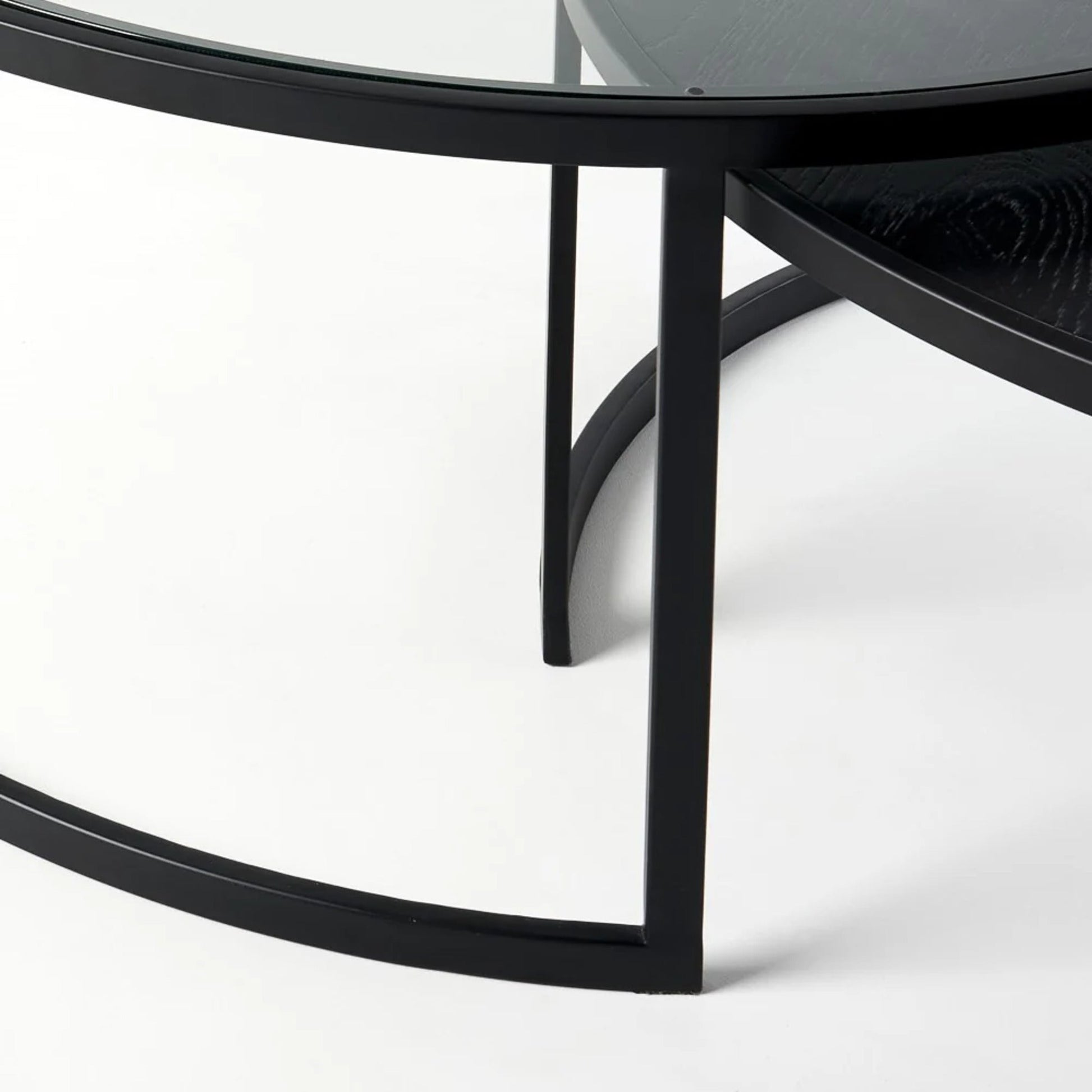 Franklin Round Oak Wood & Glass Nesting Coffee Table - Black Coffee Table M+Co Living