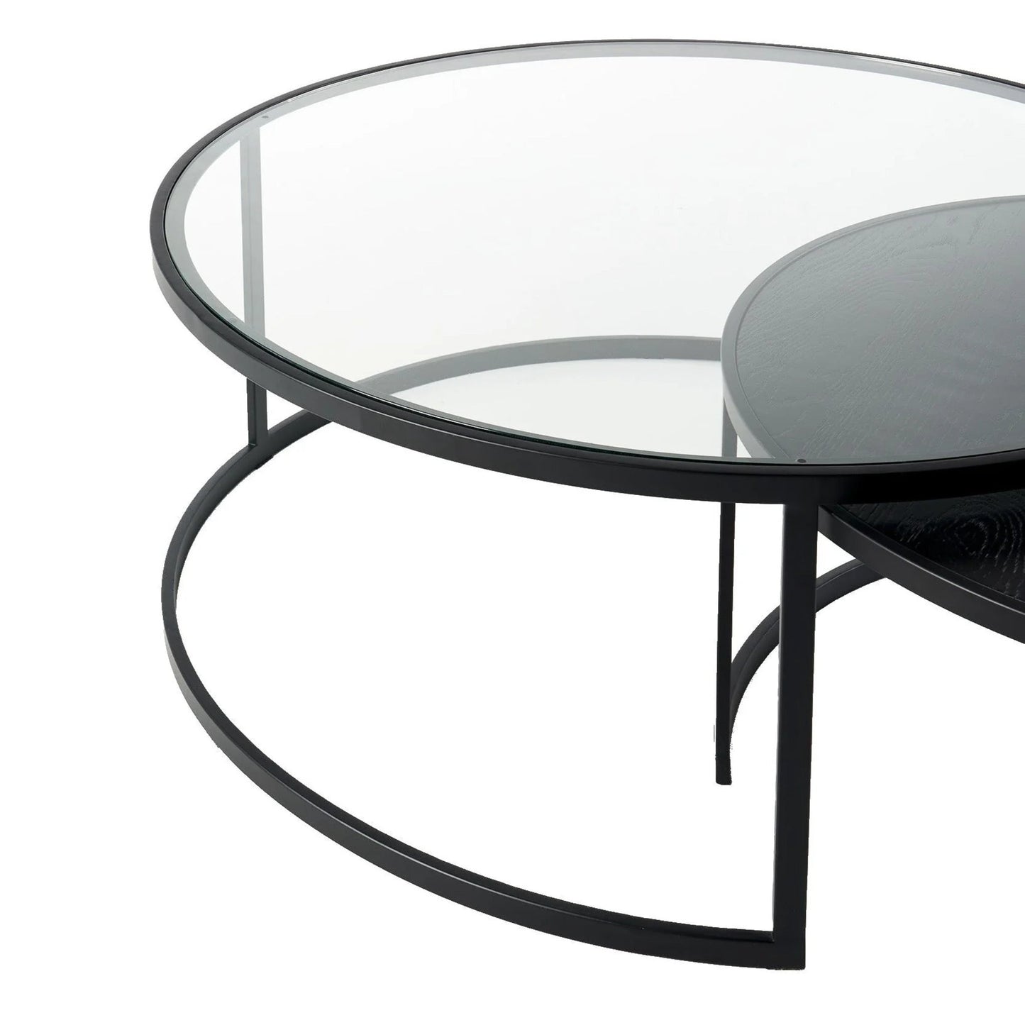 Franklin Round Oak Wood & Glass Nesting Coffee Table - Black Coffee Table M+Co Living