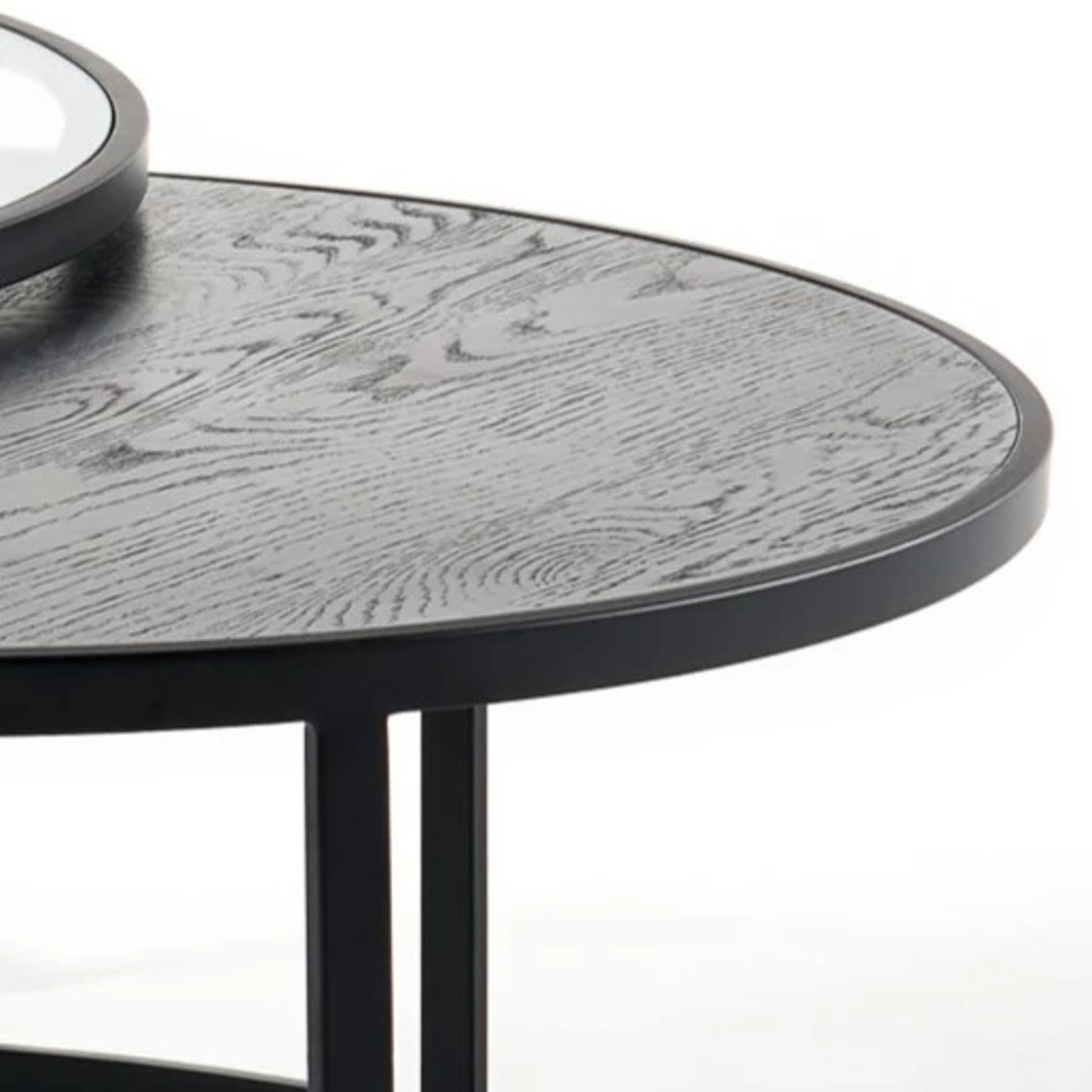 Franklin Round Oak Wood & Glass Nesting Coffee Table - Black Coffee Table M+Co Living