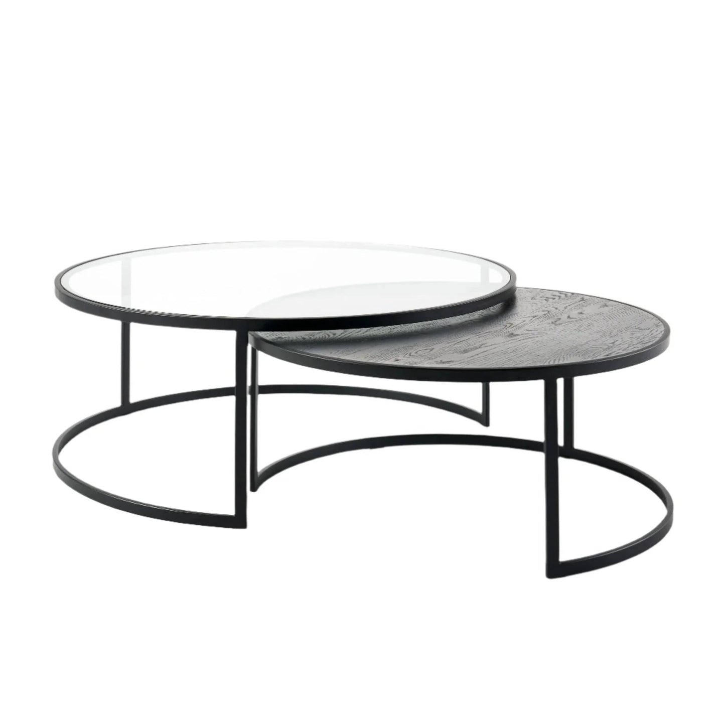 Franklin Round Oak Wood & Glass Nesting Coffee Table - Black Coffee Table M+Co Living