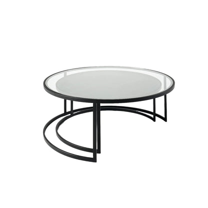 Franklin Round Oak Wood & Glass Nesting Coffee Table - Black Coffee Table M+Co Living