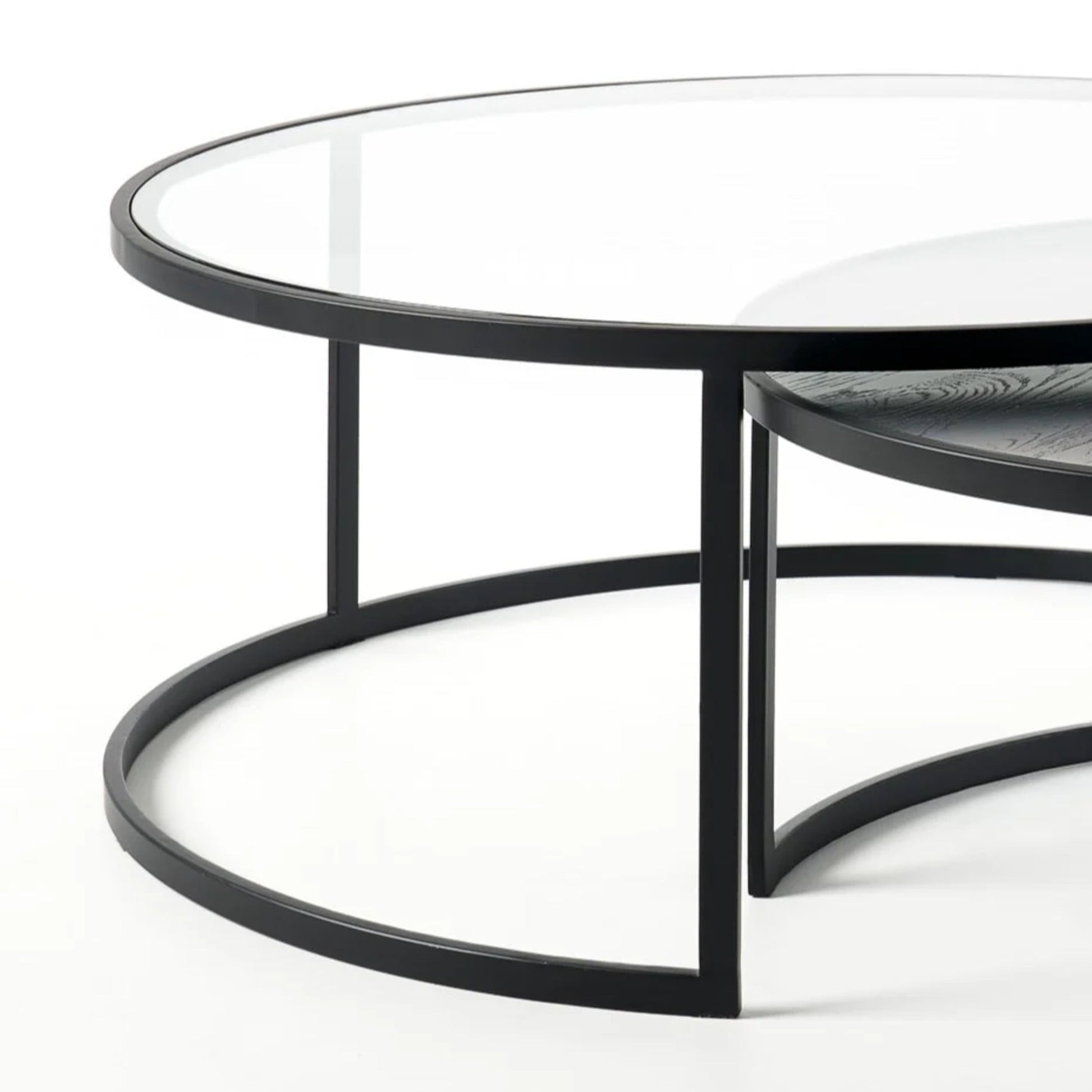 Franklin Round Oak Wood & Glass Nesting Coffee Table - Black Coffee Table M+Co Living