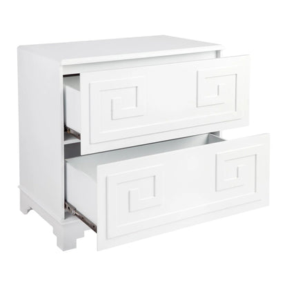 Greek Key Two Drawer Bedside Table - White Bedside Table Cafe Lighting & Living   