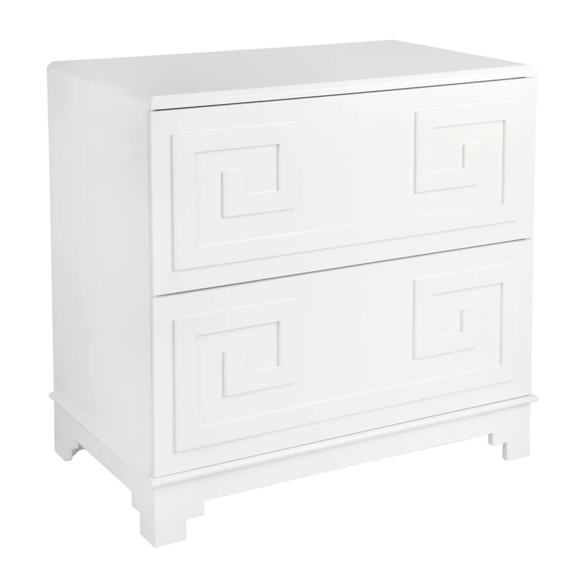 Greek Key Two Drawer Bedside Table - White Bedside Table Cafe Lighting & Living   