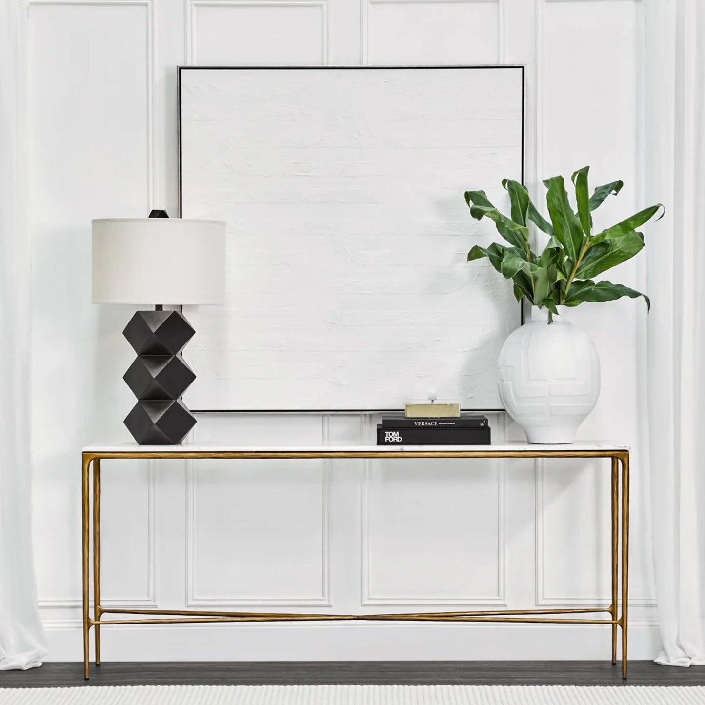 Heston Large Marble Console Table - Brass Console Table Cafe Lighting & Living   