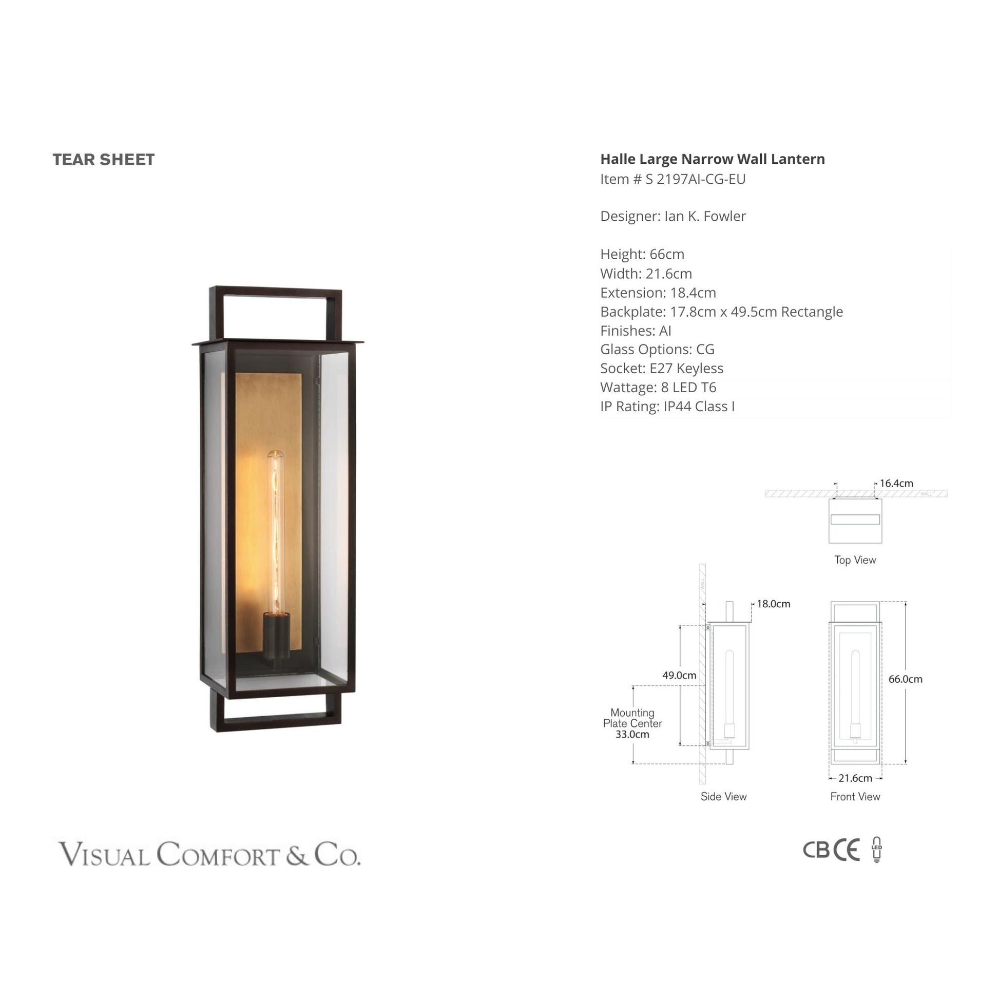 Ian K. Fowler Halle Large Narrow Wall Lantern Light - Aged Iron Wall Light Bloomingdales Lighting   