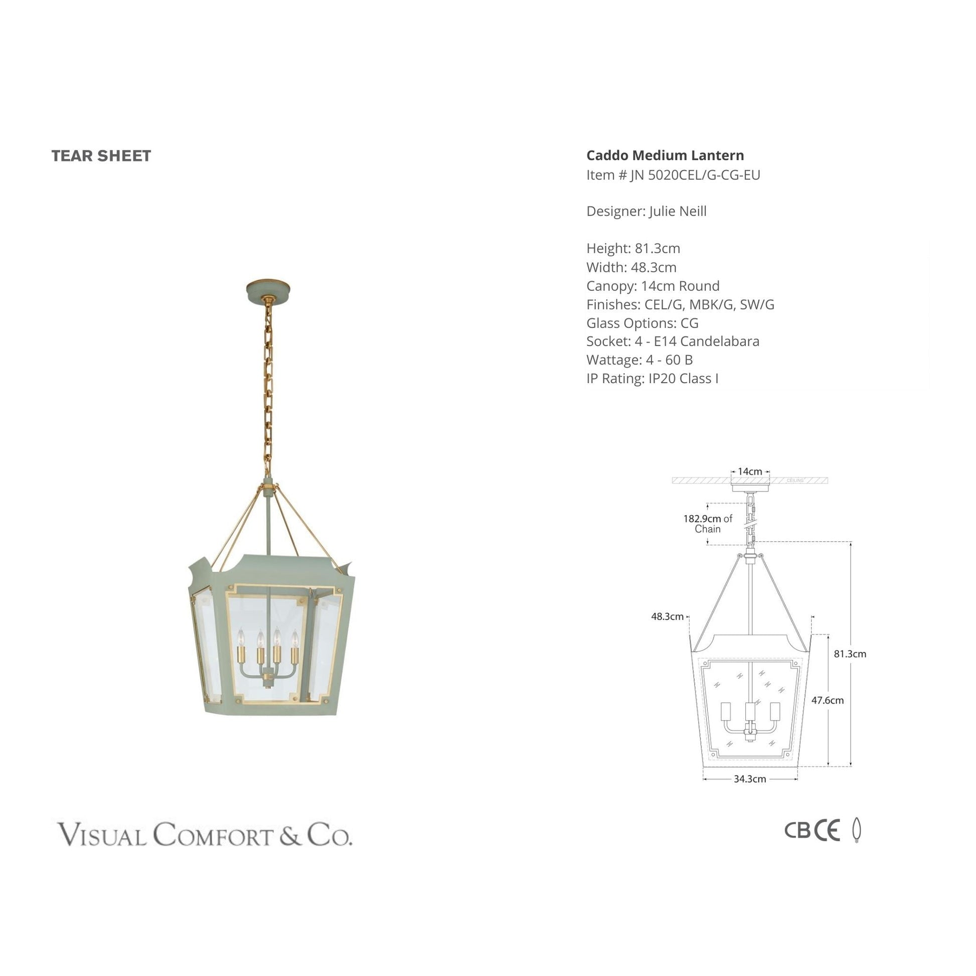 Julie Neill Caddo Medium Gild Lantern Pendant Light - Celadon Pendant Light Bloomingdales Lighting   