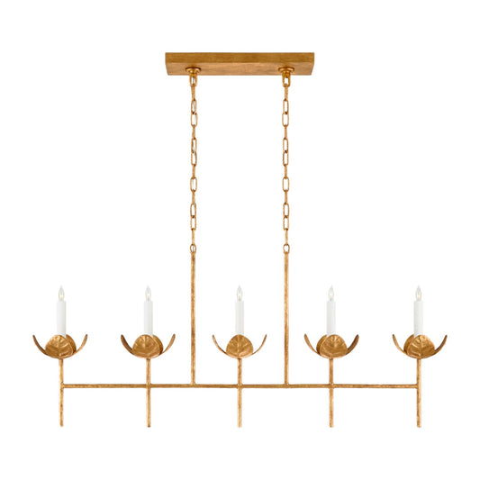 Julie Neill Illana Large Gild Leaf Linear Chandelier Pendant Light Bloomingdales Lighting Gild  